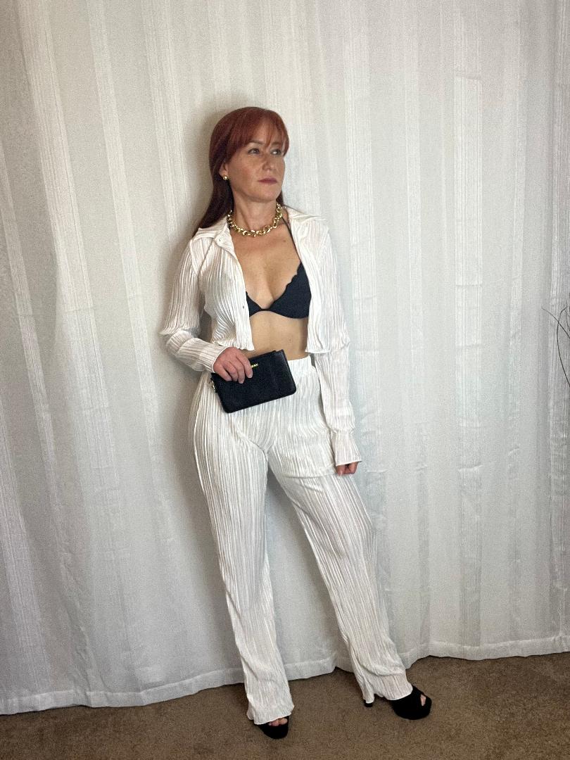 White Pleated Pant Set