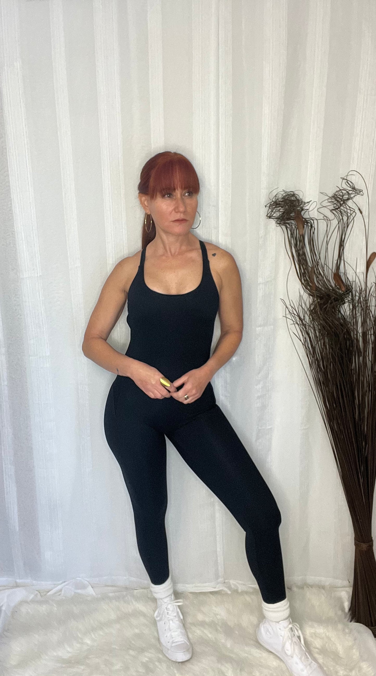 BLACK HIP LIFT ACTIVEWEAR JUMPSUIT