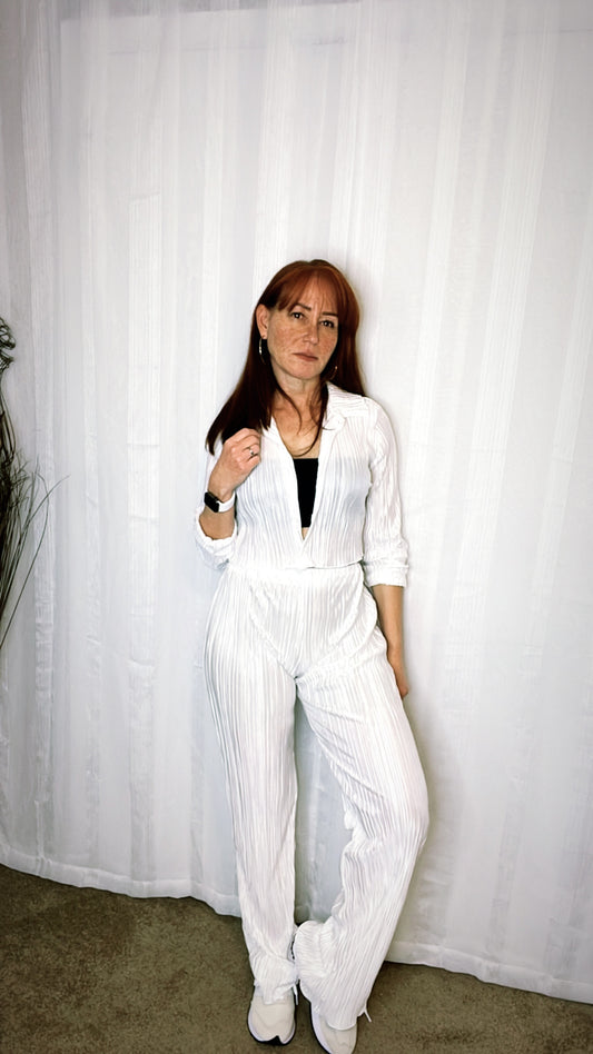 White Pleated Pant Set